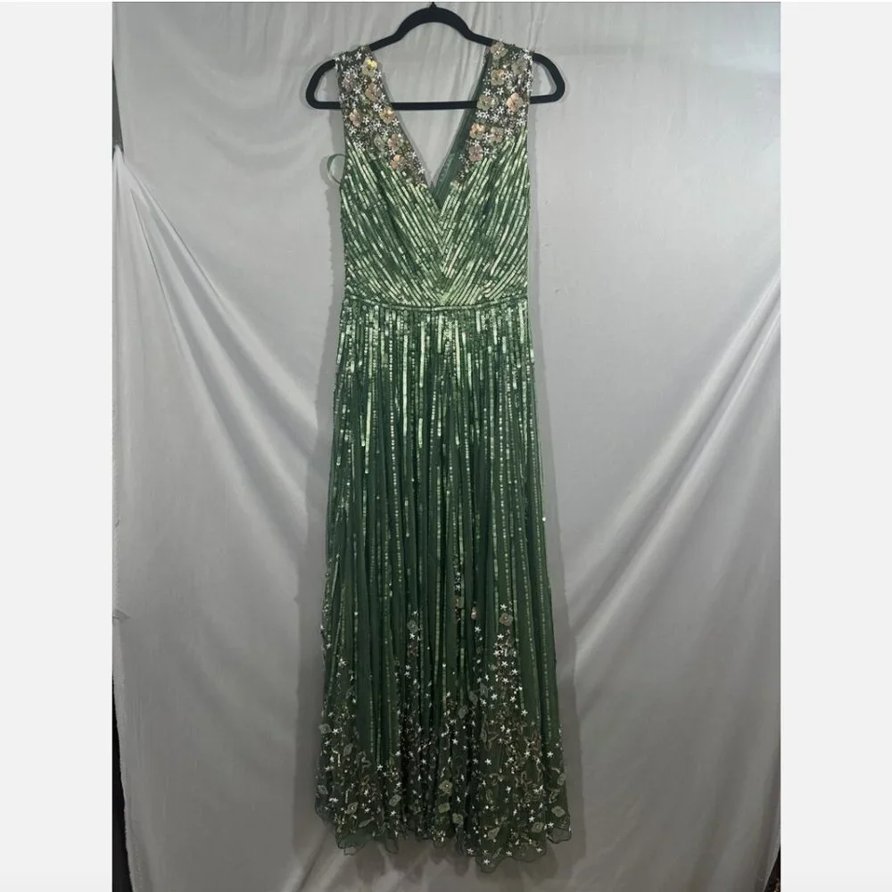 NWT$798 Mac Duggal [ 8 ] Sequin Floral Embellished‎ Evening Gown Sage Green Q728 - Picture 11 of 16